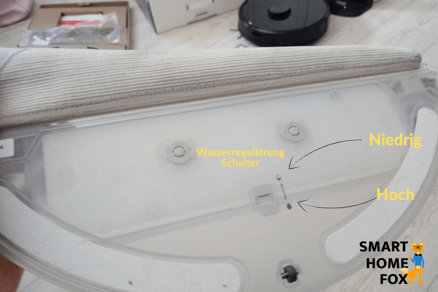 Wasserregulierung erfolgt beim Roborock S6 über einen Schalter am Wassertank